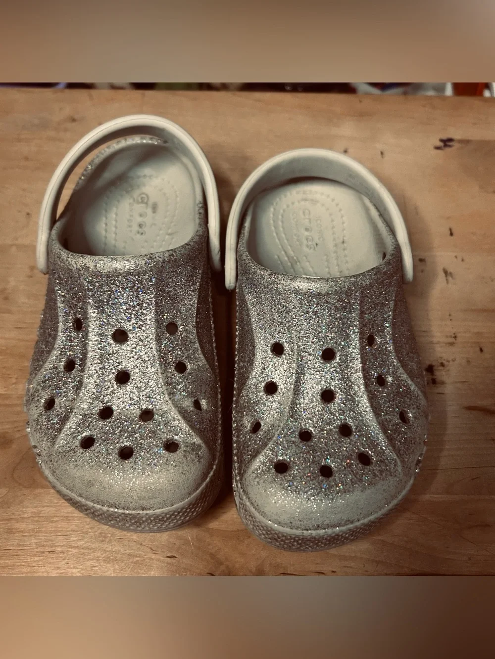 Crocs Classic Glitter Kids Clog Silver US 11 Slip-On Synthetic Logo